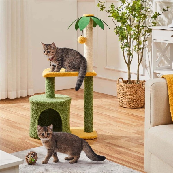 Upholstered 2-Level 37" Coconut Palm Cat Tree with Bending Perch,