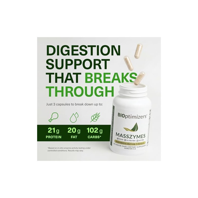 Bioptimizers Masszymes - Suplemento Completo de Enzimas Digestivas para la