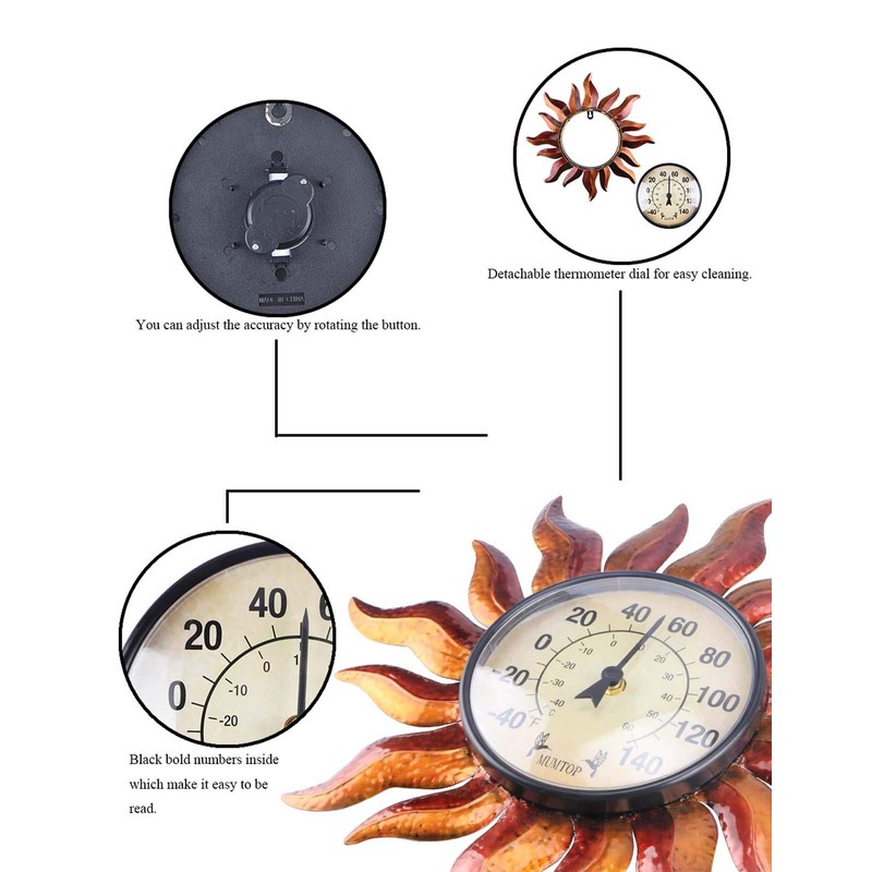 MUMTOP 13.7" Indoor Outdoor Thermometer, Large Number Wall Mounted Sun