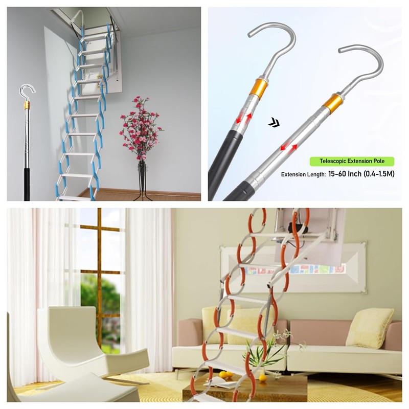 WYBDANS Attic Ladder Pull Down System Kit,Telescopic Pull Rod Pole