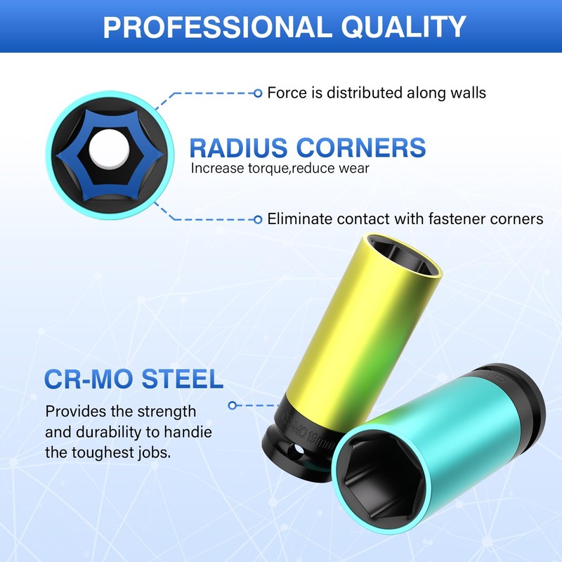 ZOYAKKI 1/2" Drive Wheel Protector Impact Socket,4 PCS Metric Size