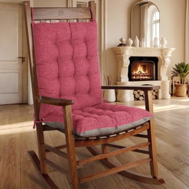 OVOV Non-Slip Rocking Chair Cushion Extra Large Chair Pads with High Back Linen Cushion for Rocking Chair Set of 2 Rose Red