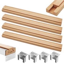 Wood Drawer Slides 4PCS 15.7 Inch Wooden Drawer Rails Classic Wood Center Guide Track with Metal Slide Glides Bracket Drawer Glides Rails Replacement Kit