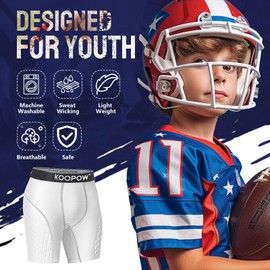 KOOPOW Boys' Sliding Shorts Youth Padded Slider Shorts Sliding Pads with Cup Pocket for Baseball, Football, Lacrosse, Hockey,White Grey,L