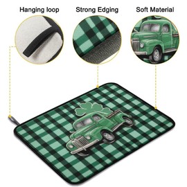 St. Patrick's Day Dish Drying Mat 18x24 Inch,Green Truck Absorbent Drainer Rack Mats Absorbent Fast Dry Dish Pad Protector Kitchen Counter Accessories