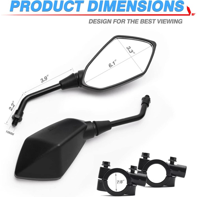 Dreamizer Motorcycle Rearview Mirrors + 7/8" Clamps For Yamaha Grizzly