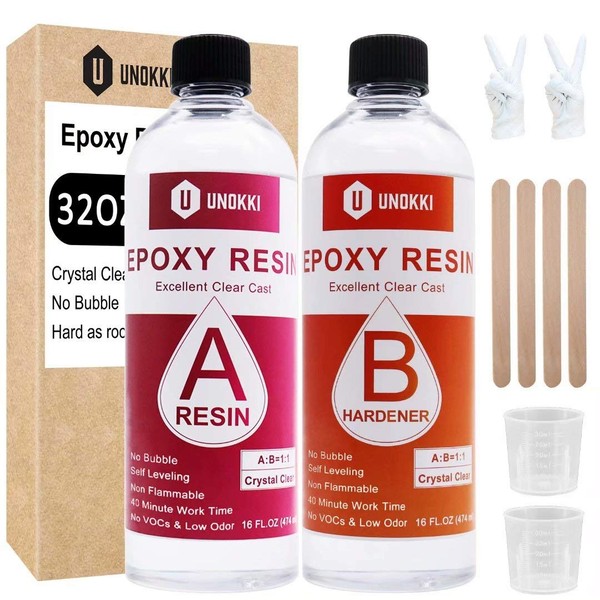 Epoxy Resin-32OZ Resin Kit, Epoxy Resin Crystal Clear-Not Yellowing and No Bubble Self Leveling Easy Mix 1:1 Casting & Coating for DIY Jewelry Making of The Art Resin & Epoxy Resin (32oz)