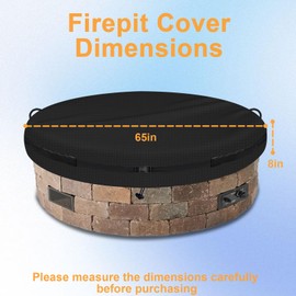 Outdoor Round Built in Stone Fire Pit Cover, 600D Quality Oxford Cloth fire Pit Cover, 60-65 Inch Patio Large Fire Pit Cover for In Ground Firepit, Outdoor rain, Snow, Wind, UV (65" Rounded,Black)
