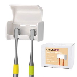 YRWXDY Toothbrush Holder Wall Mounted with Cover, Self Adhesive Toothbrushes Holder Perfect for Dorm Bathrooms and Shower, Holds 2 Toothbrushes