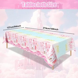 Lianxuia 3pcs Princess Party Tablecloth, 54 x 108 Inch Pink Castle Plastic Table Cover, Princess Birthday Party Decorations for Fairytale Themed Party, Baby Shower, Girls Birthday Party Supplies