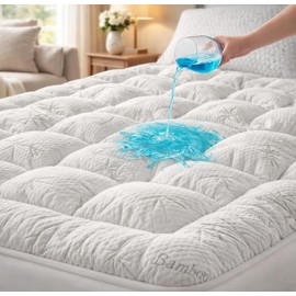 Waterproof Mattress Topper Queen - Extra Thick Breathable Bamboo Mattress Pad for Back Pain Relief, Up to 21 Inch Deep Pocket, Soft Cooling Cover for Hot Sleepers & Pets, Washable