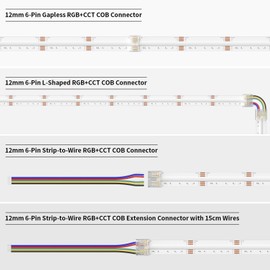 PAUTIX 12mm Connectors for RGB+CCT COB LED Strip Light,6-Pin Solderless Terminal Connection Kit,Dual-End Extension Connector,L-Shaped/Corner Connector,Strip to Wire Connector,Gapless Connector,24V/12V
