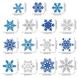Whaline 15Pcs Christmas Winter Decoration Magnets Blue Silver Snowflake Refrigerator Magnets Decorative Xmas Fridge Magnetic Stickers Garage Magnet for Winter Car Metal Door Decoration