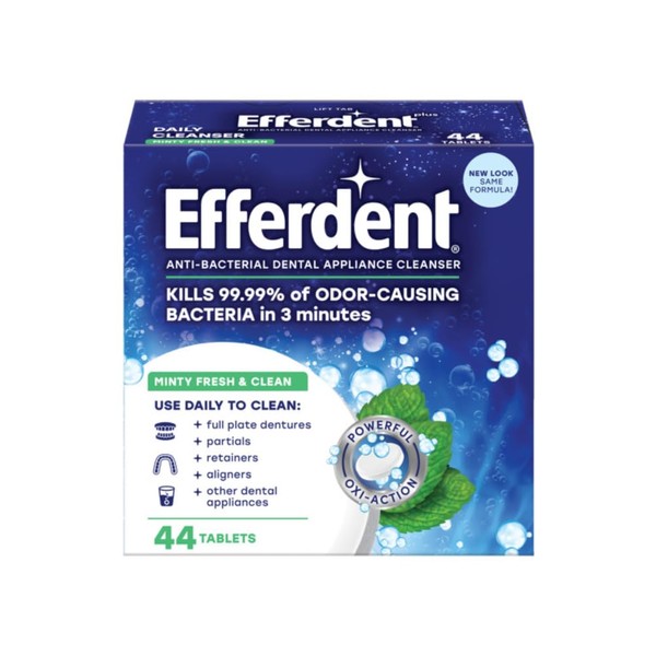 Efferdent Retainer Cleaning Tablets, Denture Cleaning Tablets for Dental Appliances, Minty Fresh & Clean, 44 Count, (Pack of 1)