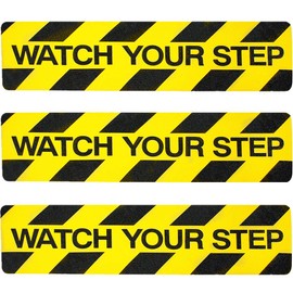 3-Pack Watch Your Step Sticker Sign Stair 6 x 24 Inch Caution Watch Your Step Floor Decals Warning Sticker Adhesive Tape Anti Slip Abrasive Tape for Workplace Safety Wet Floor Caution