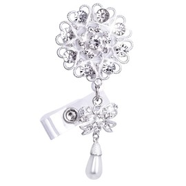 Qinsuee Handmade Bling Rhinestones Retractable Badge Reel, Name Badge Holder with Alligator Swivel ID Badge Clip