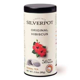 Silverpot Original Hibiscus - 50 Round Tea Bags | 100% Natural | Sweet, Floral Aroma | Caffeine Free | Reusable Tin