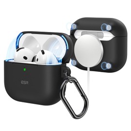 ESR for AirPods 4 Case (HaloLock), Compatible with AirPods 4th Generation Case (2024) (USB-C), Compatible with MagSafe, Full Drop Protection Cover with Carabiner, Magnetic Lid Lock, Black