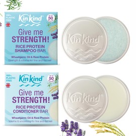 KinKind Give me STRENGTH! Travel shampoo and conditioner bars. Up to 50 washes. Travel essentials set with 2 soap shampoo bar tins. No leakage & less space. Lavender swim shampoo. Ideal gifts for her