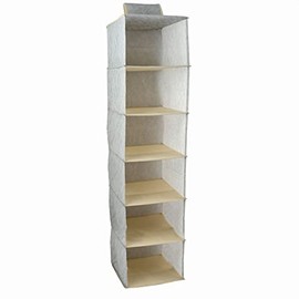 MSV Hanging Shelf 6 Compartments Hanging Storage Clothes Organizer Wardrobe Space Saving Foldable Metal Hook Non-Woven Grey