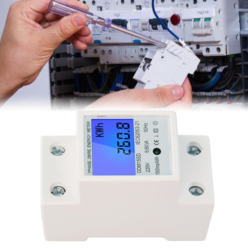 Flylin Single Phase Energy Meter 5-80A DDM15SC LCD Digital Display,
