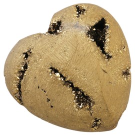 TUMBEELLUWA Healing Stones Carved Heart Puff Love Crystal Chakra Worry Reiki Pocket Palm Stone 1.5",Golden Druzy Agate Geode,Pack of 1