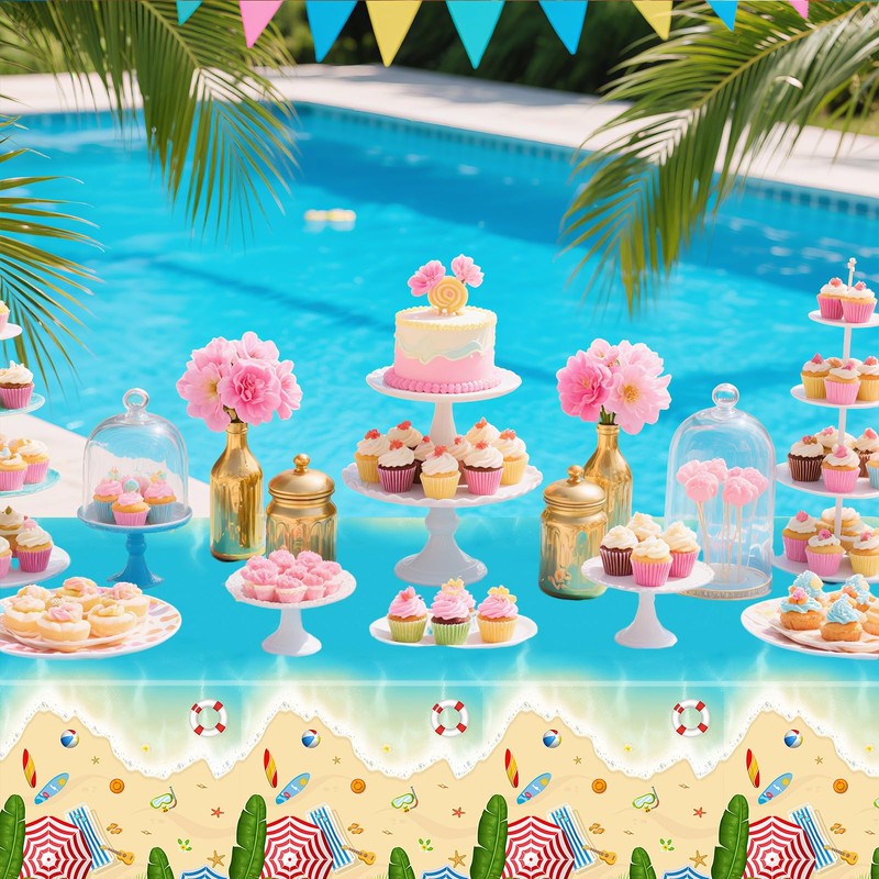 AIBIIN 3Pcs Summer Tablecloths Beach Theme Disposable Tablecloth Hawaiian Birthday