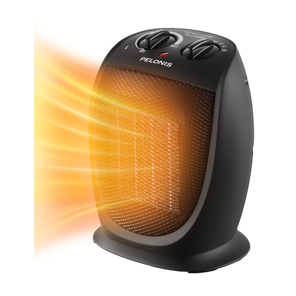 PELONIS PHTA1ABB Portable, 1500W/900W, Quiet Cooling & Heating Mode Space Heater for All Season, Tip Over & Overheat Protection,for Home, Office Personal Use, Black, 7 x 5.82 x 8.54 inches