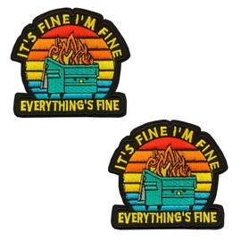 2 Pcs It's Fine I am Fine Everything is OK Hook and Loop Embroidered Patch Tactical Military Funny Dumpster Fire Appliques Clothing Backpack Sewing Fabric Decorative Patches Emblem Badges
