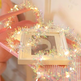 33FT Prelit Easter Tinsel Garland with Lights Colorful Metallic Twist Tinsel Garland Battery Operted Spring Hanging Garland for Holiday Door Tree Stairs Mantel Window Decor Indoor Outdoor Party Supply