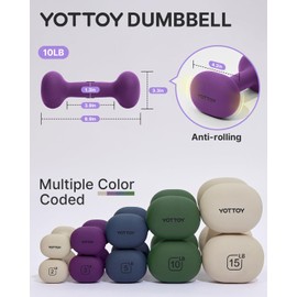 YOTTOY Weights Dumbbells Set for Women,10 Pound Dumbbells Set of 2, Non-Slip Hand Weights for Home Workouts, Portable Strength Training Neoprene dumbbells (Purple, 10LB-Pair)