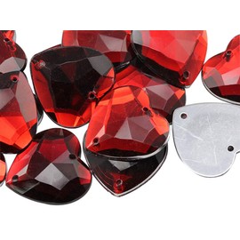 Allstarco 20mm Red Ruby CH17 Flat Back Sew On Heart Rhinestones Beads for Crafts Plastic Acrylic Gems with Holes for Sewing, Clothing Embelishments, Costume Cosplays - 25 Pieces