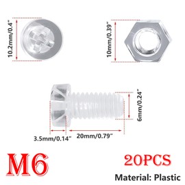 Qrity Pack of 20 Screws and Nuts Kit, M6 x 20 mm Phillips Screws, M6 Nuts, Clear Acrylic Screws and Hex Nuts for Machine Accessories