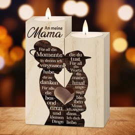 SKIKHN Geschenke für Mama, Kerzenständer Personalisierte Geschenk, Kerzenständer Holz, Muttertagsgeschenke für Mama, Geburtstagsgeschenk für Mütter, Beste Mama Geschenk von Tochter Sohn