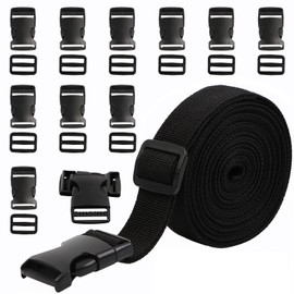 REAQUE 5M Nylon Webbing Strap with 10 Pairs of Buckles, 2.5 cm Heavy Duty Webbing and Side Release Buckles Clips for DIY Craft Backpack Strapping Bag Webbing Luggage Attachment, 10m - 20mm