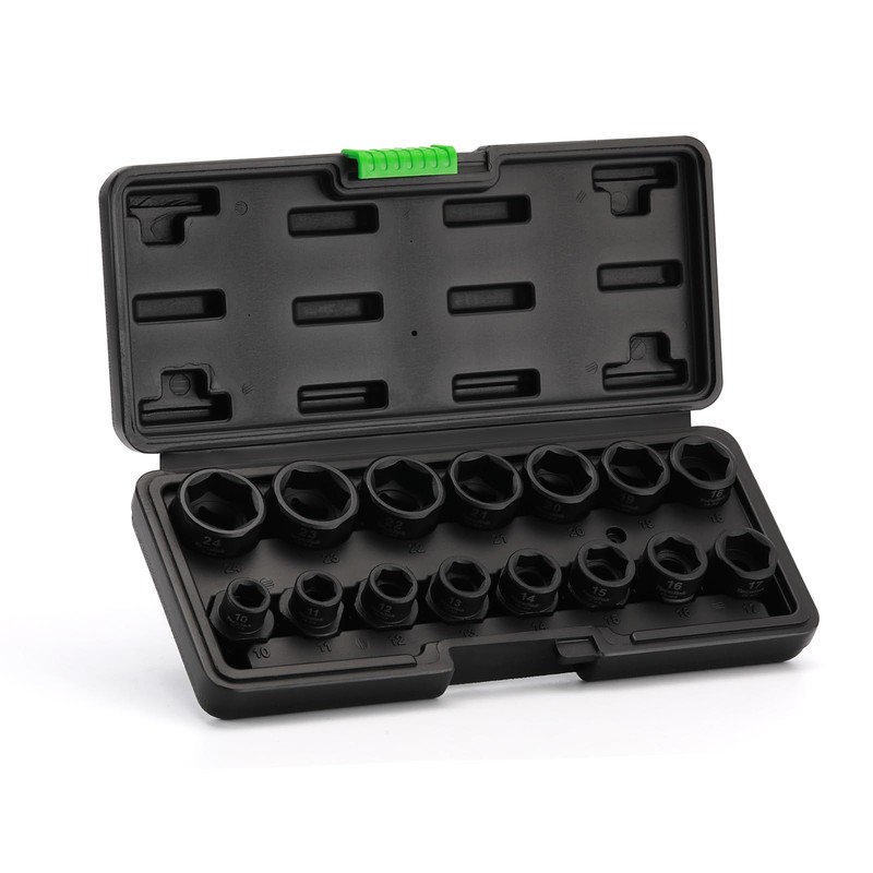 TecoTek 15-Piece 1/2-Inch Drive Metric Low Profile Impact Socket Set,