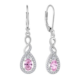 Lwsary Oval Cut Dangle Drop Earrings 925 Sterling Silver Pink Tourmaline Earrings Infinity Twisted Leverback Earrings October Birthstone Jewelry for Women
