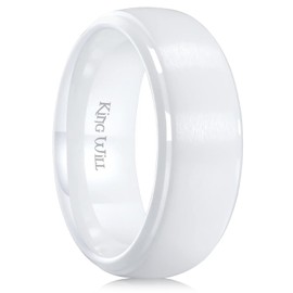 King Will 8mm White Ceramic Wedding Rings for Men Women Brushed Engagement Wedding Band Step Edge Comfort Fit 11.5