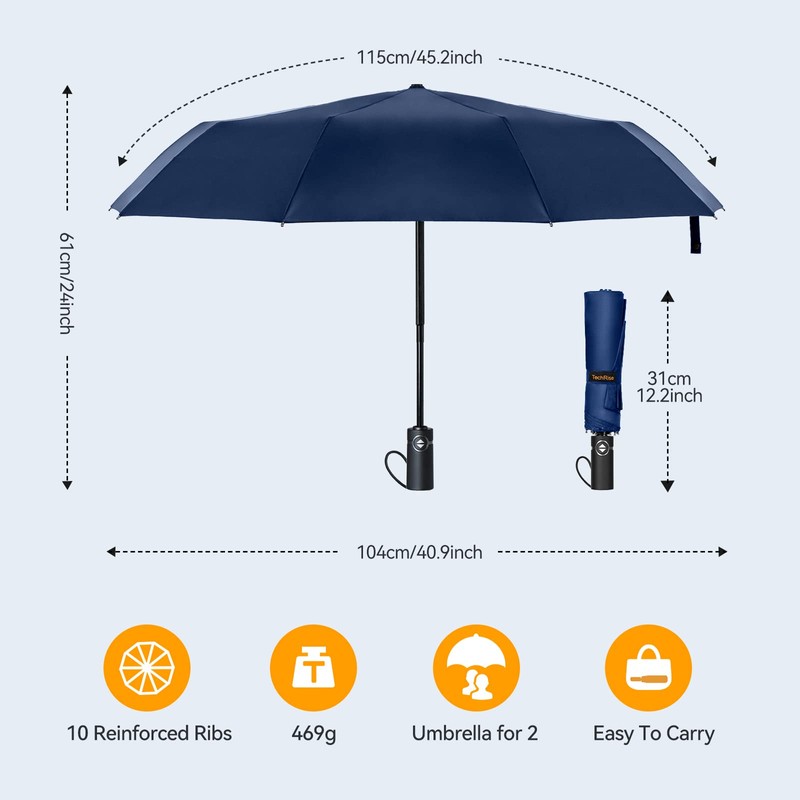 TechRise Umbrella Pocket Umbrella Storm Resistant Large -10 Ribs Windproof