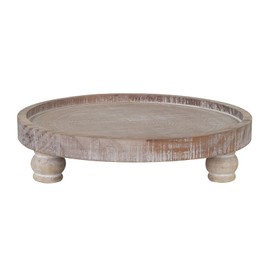 MAONAME Decorative Round Wood Riser for Display, Farmhouse Pedestal Stand for Kitchen Counter, Natural Wooden Risers Tray for Home Decor, Pedestal Tray for living room Decor