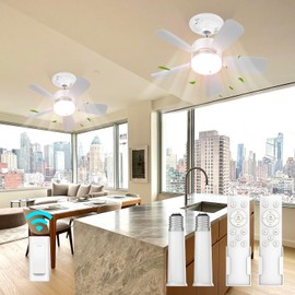 aupuslite 17.5" Socket Fan Light with Remote, 25W 1600 Lumens 3 Colors 3000-6000K Small Ceiling Fans with Lights 6 Speed Light Socket Ceiling Fan for Bedroom, Living Room, Kitchen, Garage