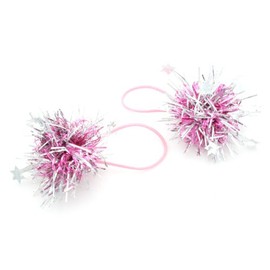 Zest 2 Tinsel with Silver Stars Pony Tail Hair Bands Pink & Silver