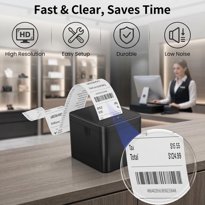 Qigreesol 58mm Portable Thermal Printer with 5 Rolls, POS Receipt