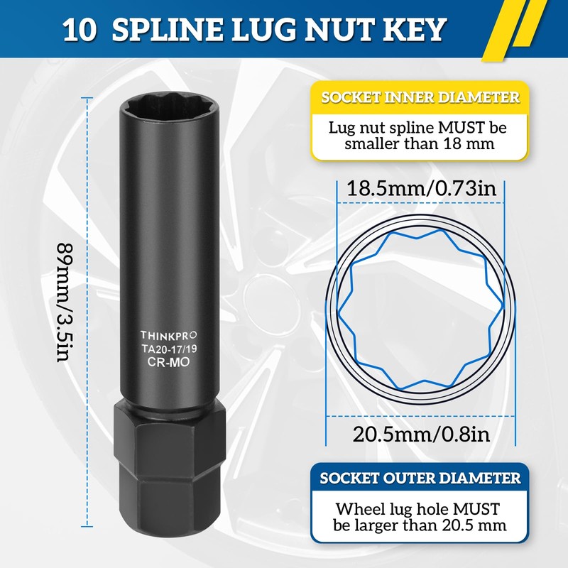 Thinkpro 10 Spline Lug Nut Key Replacement for TA20-17/19, Compatible
