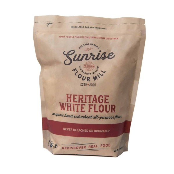 Sunrise Flour Mill USDA Organic Heritage White Flour - 2.5 lbs | Hard Red Wheat All-Purpose | Easier to Digest with Less Bloating | No Bleaching or Bromating | Zero Additives