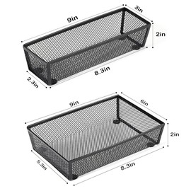 BYCY Silverware Drawer Organizer, Mesh Utensil Organizer for Kitchen Storage, Black Steel Metal Mesh Tray for Flatware Fork Spoon Knife… (9 * 3-5P-Black)