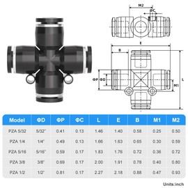 TAILONZ NEUMATIC - Accesorios de empuje rectos de 4 vías de 5/16 pulgadas OD de plástico, conectores de liberación rápida, accesorios de línea de aire, PZA-5/16 (paquete de 5)