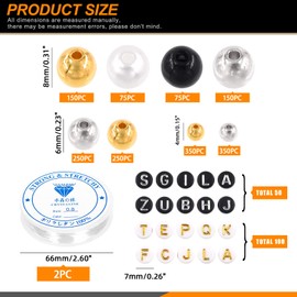 Rustark 1802 Pieces 6 mm 8 mm Gold and Silver Spacer Beads and Mixed Letter Spacer Beads Set with 2 Roll Crystal String Cord for Bracelets and Jewellery Making