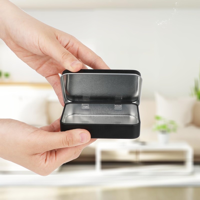 Rectangular Tin Box Metal Tins with Lids, Black Small Metal