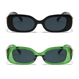 LJCZKA 2 Pairs of Retro Rectangle Sunglasses for Women Men, Trendy Square Sunglasses 90s Vintage Fashion Shades UV400 Protection